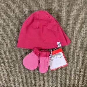 NEW North Face Infant Reversible Beanie & Mitten Set - Bliss Pink